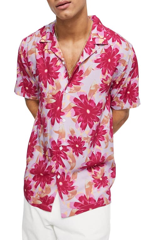 Topman Floral Short Sleeve Button-Up Shirt in Pink