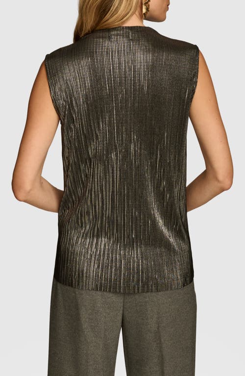 Shop Donna Karan New York Metallic Sleeveless Mock Neck Top In Black/gunmetal