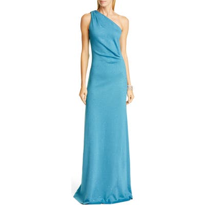 St. John Evening One-Shoulder Milano Knit Gown, (similar to 1) - Blue