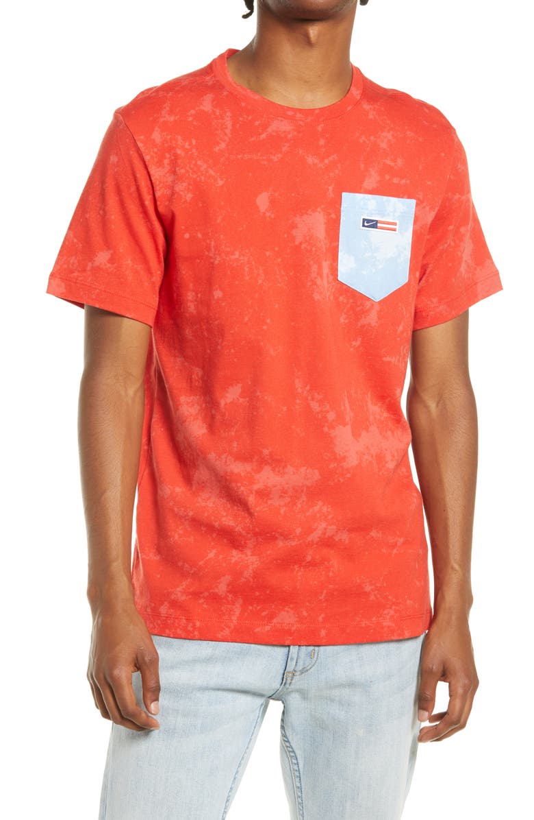 NIKE Sportswear Tie Dye Pocket T-Shirt, Main, color, CHILI RED/ LOBSTER