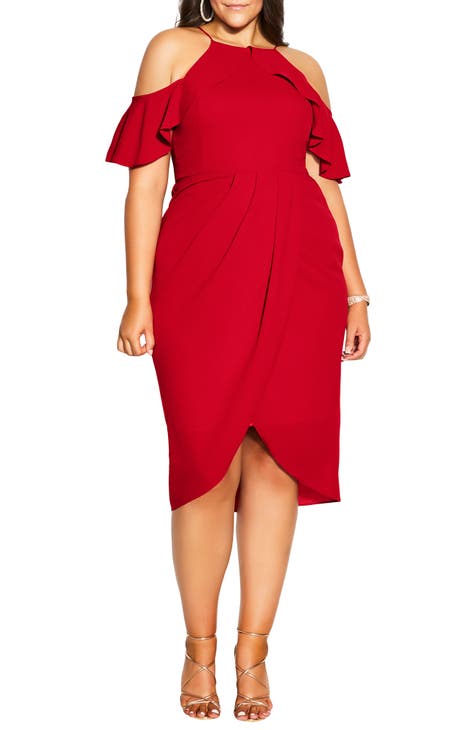 Cold Shoulder Ruffle Layered Dress (Plus Size)