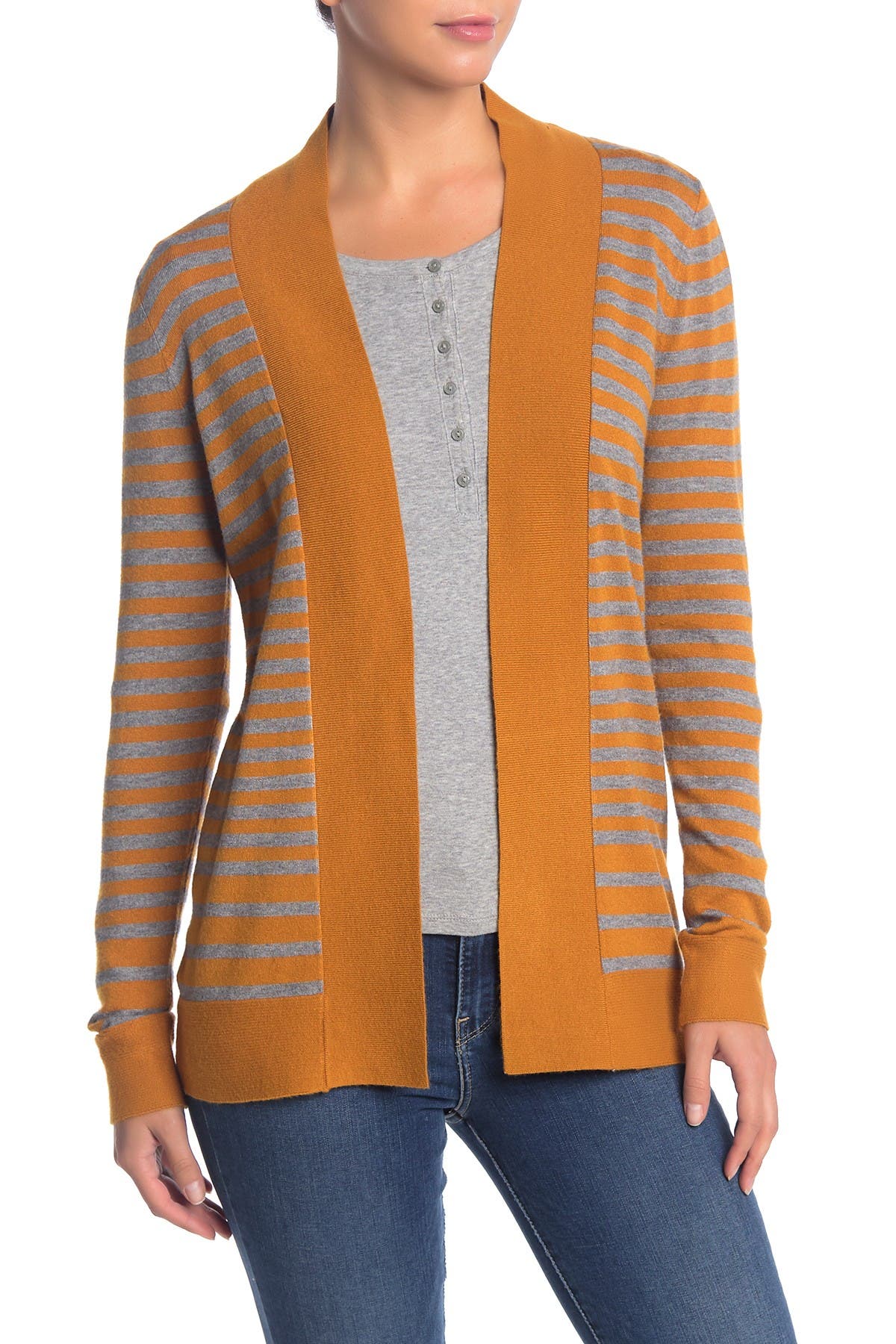 striped open front cardigan
