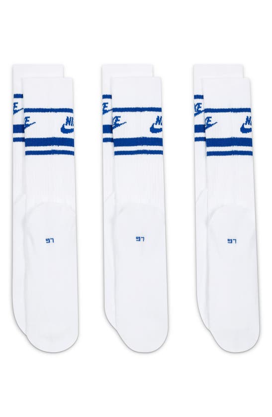 Shop Nike 3-pack Dri-fit Everyday Essentials Crew Socks In White/ Game Royal/ Game Royal