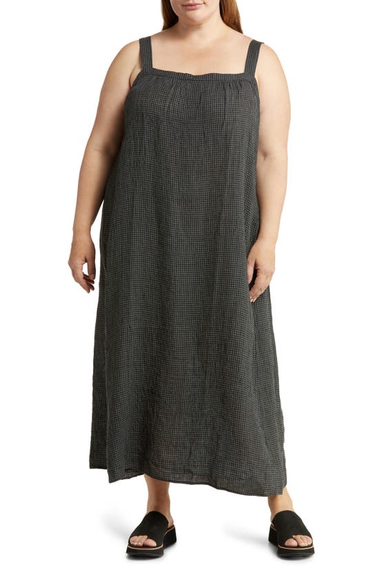 Eileen Fisher Square Neck Organic Linen Sundress In Black