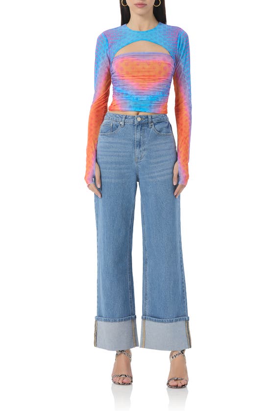 Shop Afrm Kendall Wide Leg Cuff Jeans In South Pacific Wash