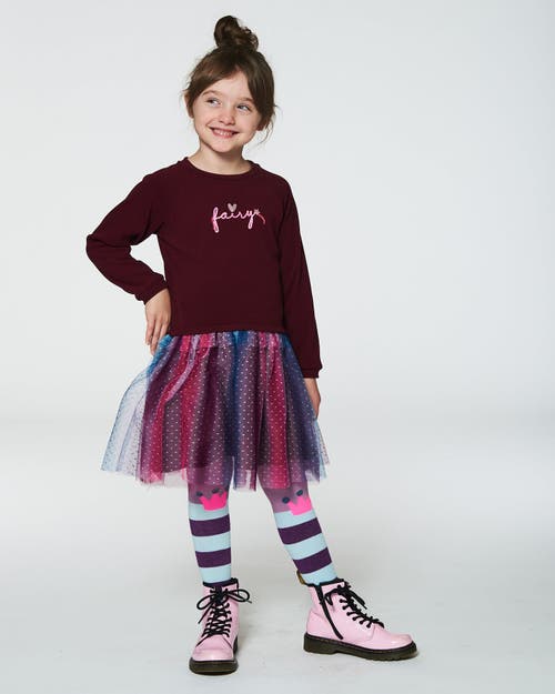 Shop Deux Par Deux Little Girl's Bi-material Dress With Tulle Skirt Burgundy In Amaranth