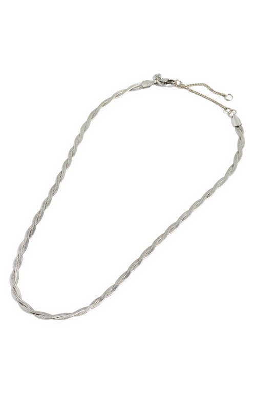 Braided Herringbone Chain Necklace in Light Silver Ox