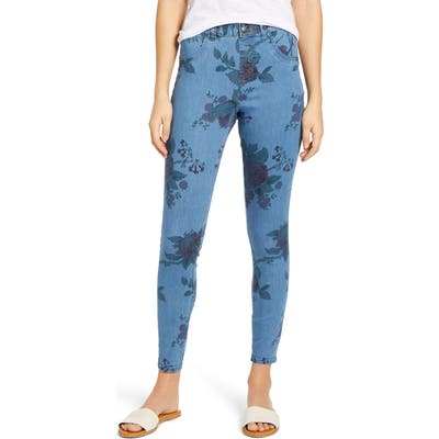 Hue Faded Floral Ultra Soft Denim Leggings, Blue