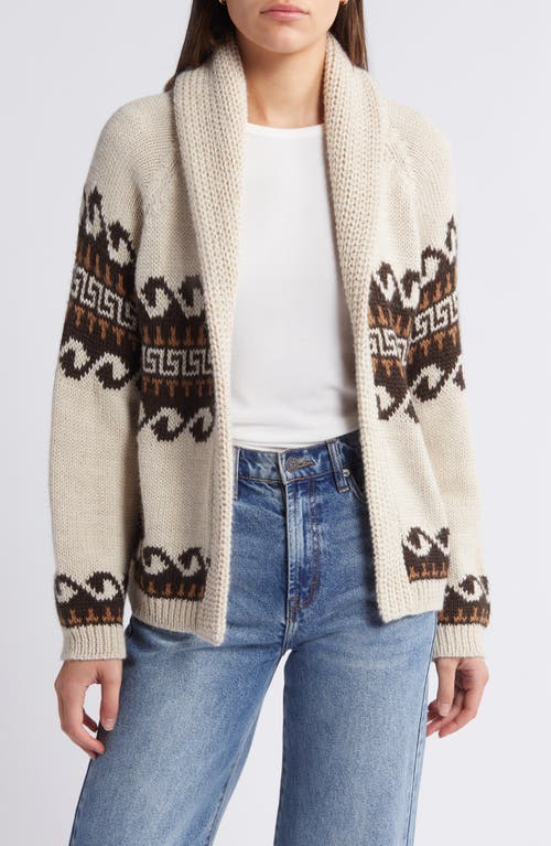 Shop The Great . The Greek Key Lodge Jacquard Alpaca & Wool Blend Cardigan In Cream With Driftwood