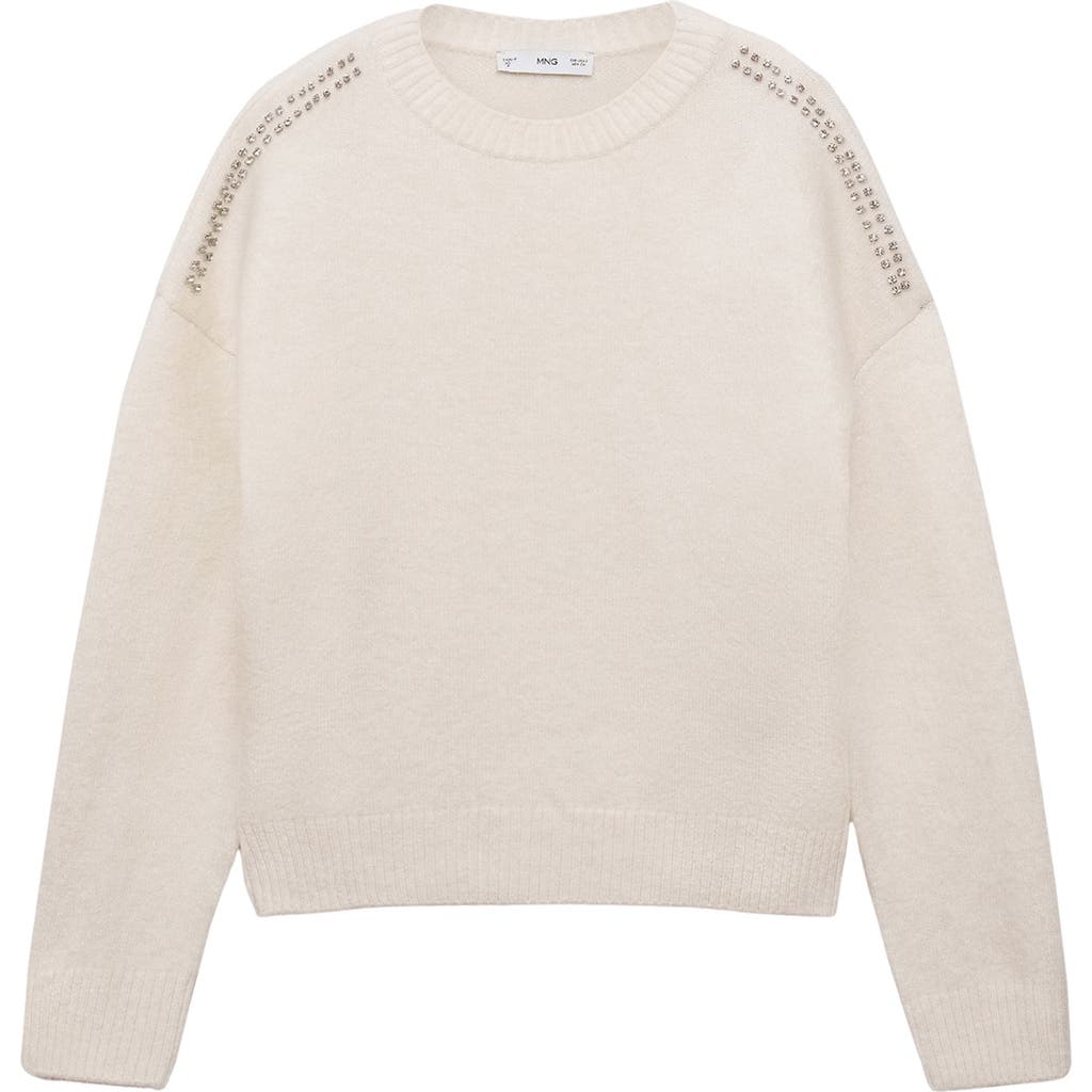 Shop Mango Embellished Shoulder Sweater In White