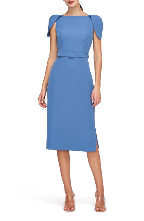 Kay Unger Ivette Cape Sleeve Sheath Midi Dress Spring Blue at Nordstrom,