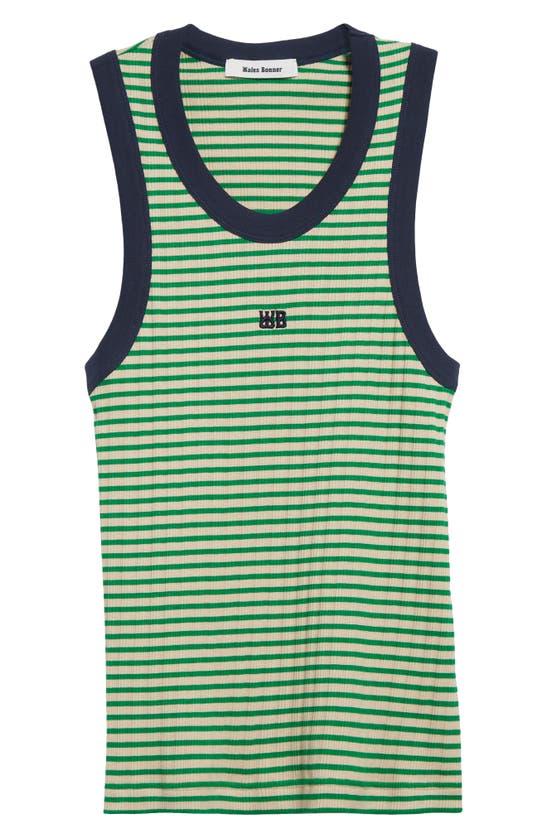 Shop Wales Bonner Sonic Stripe Cotton Rib Tank In Ivory And Green