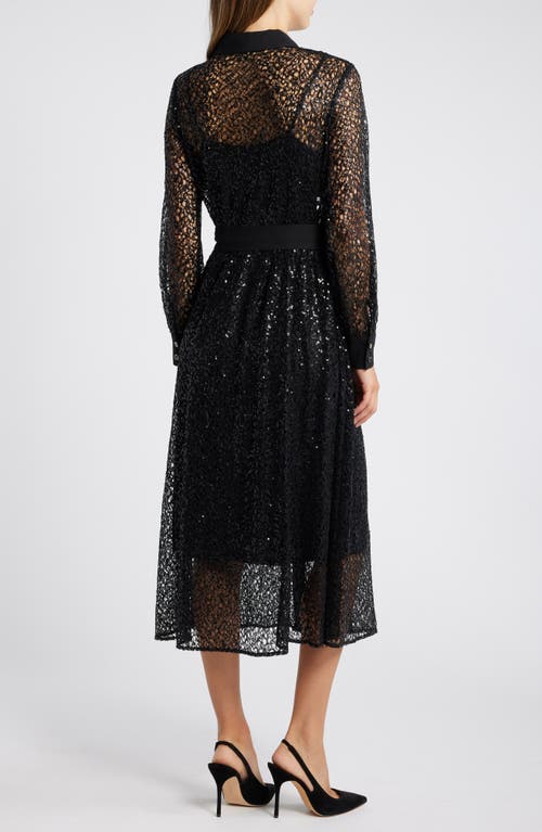 Shop Anne Klein Long Sleeve Sequin Lace Shirtdress In Anne Black