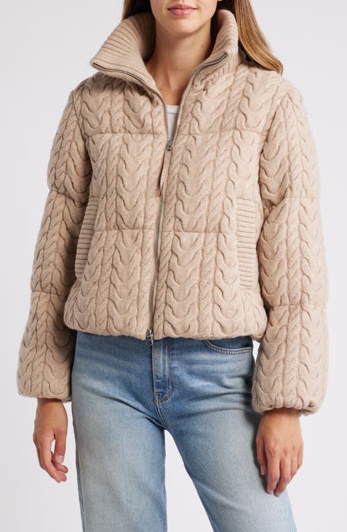 Shop Varley Reggie Cable Knit Puffer Jacket In Light Taupe