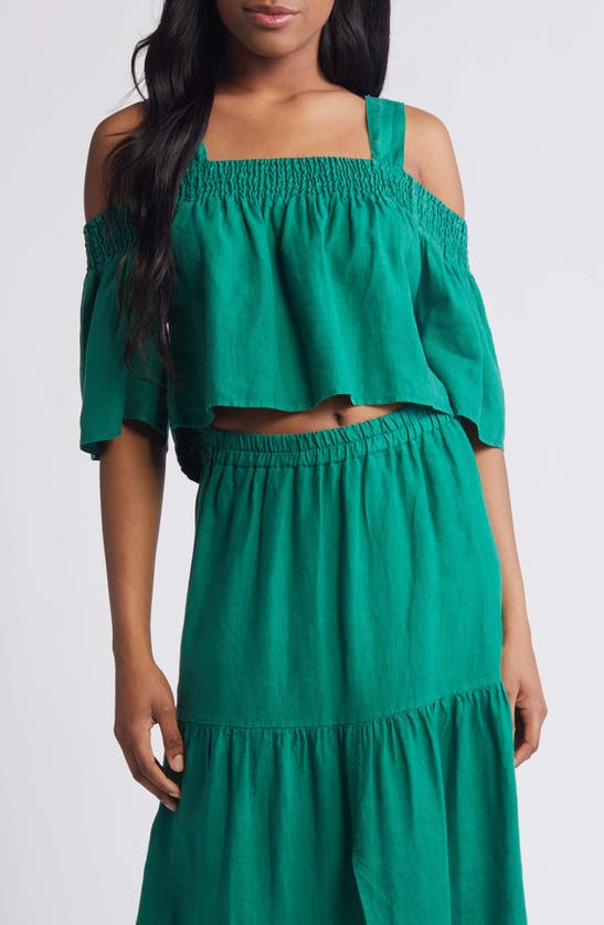 Shop Nation Ltd Esme Cold Shoulder Crop Linen Top In Verdant Green