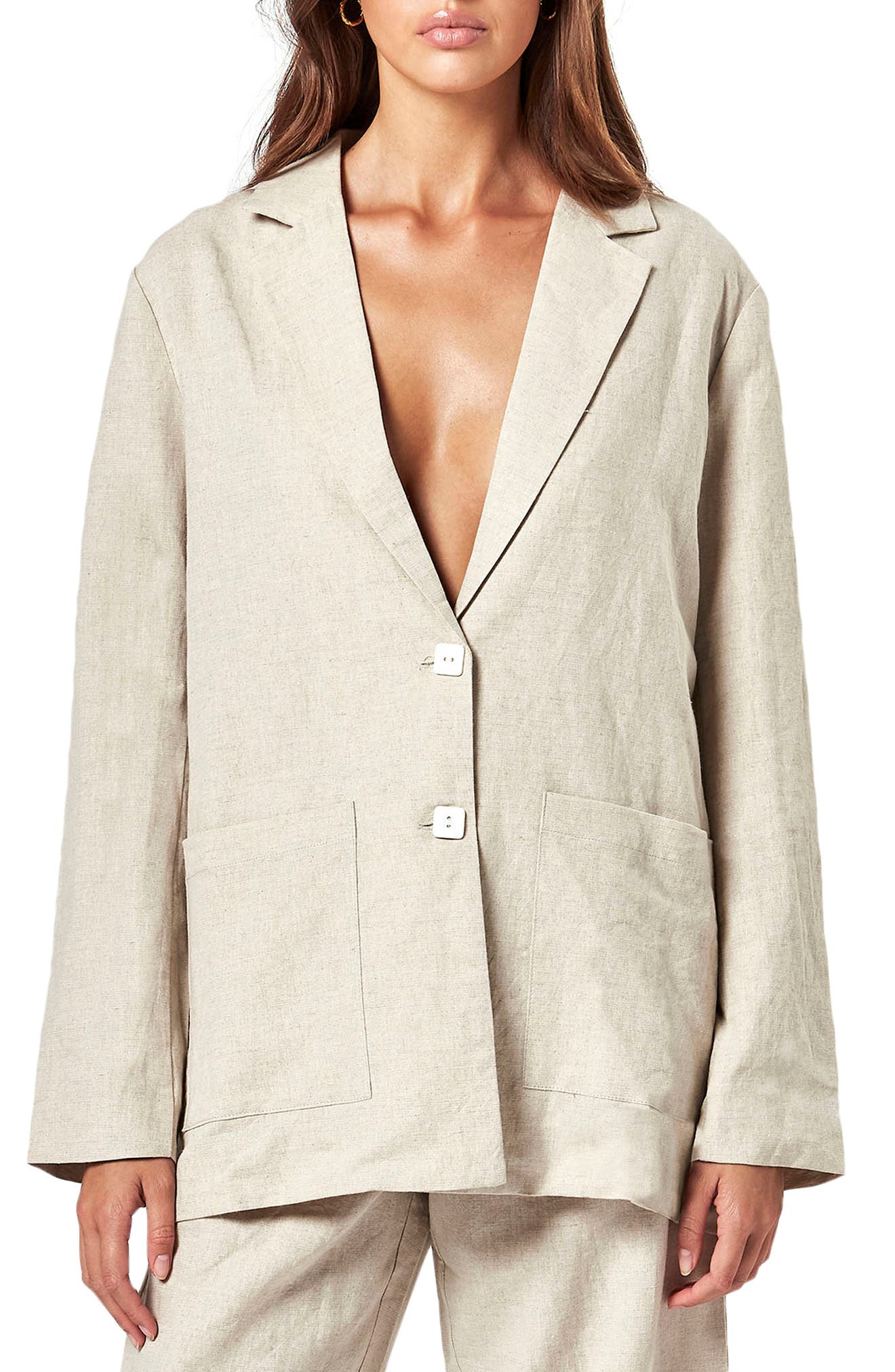khaki linen blazer womens