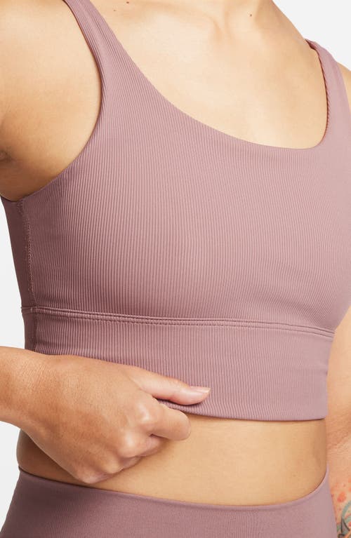 Nike Women's Zenvy Rib Light-support Non-padded Longline Sports Bra In Smokey Mauve/white