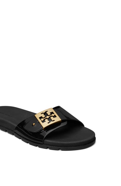 Tory Burch Patent Synthetic Leather Buckle Slide In Black