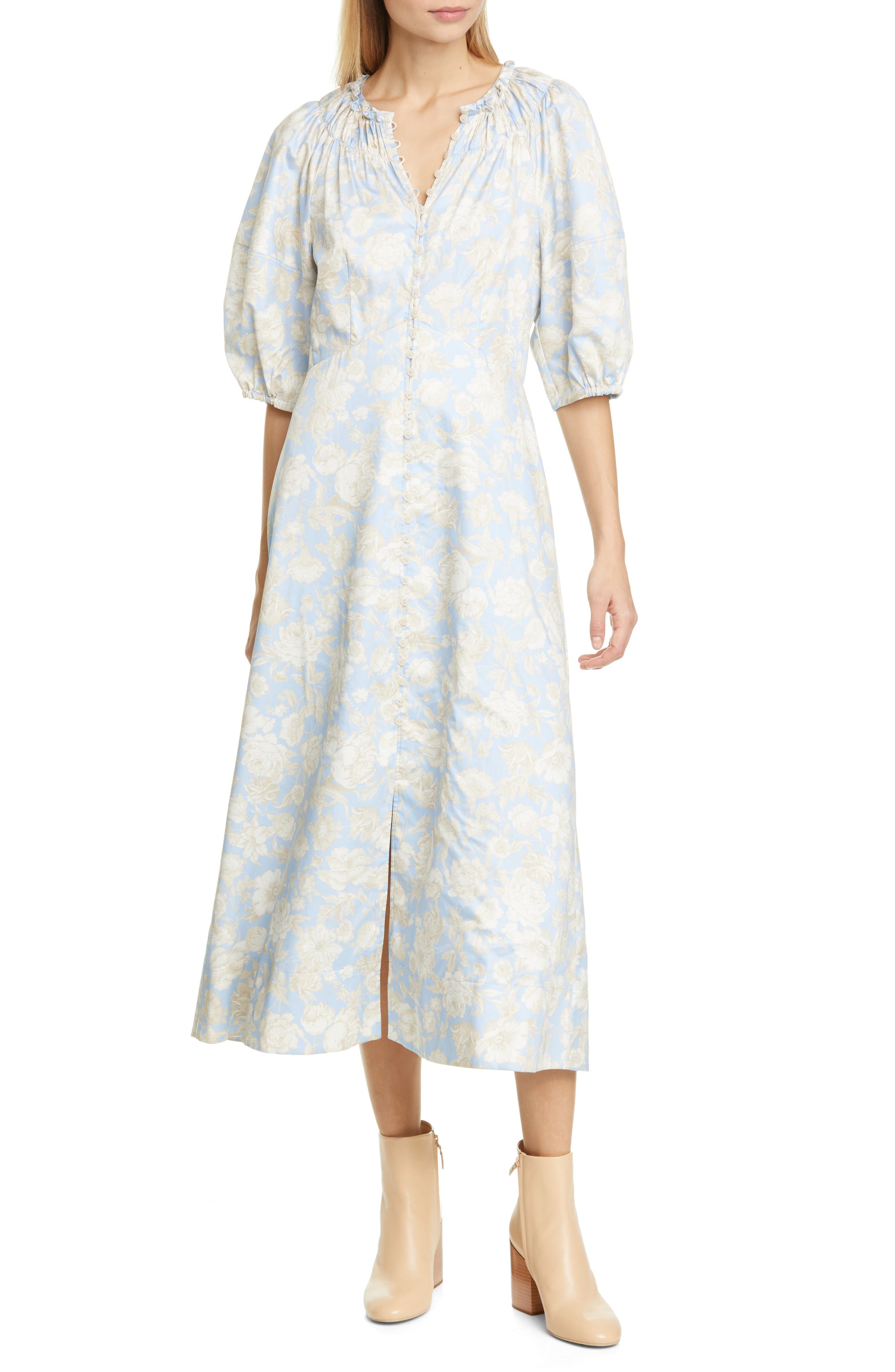 cotton midi dress with sleeves