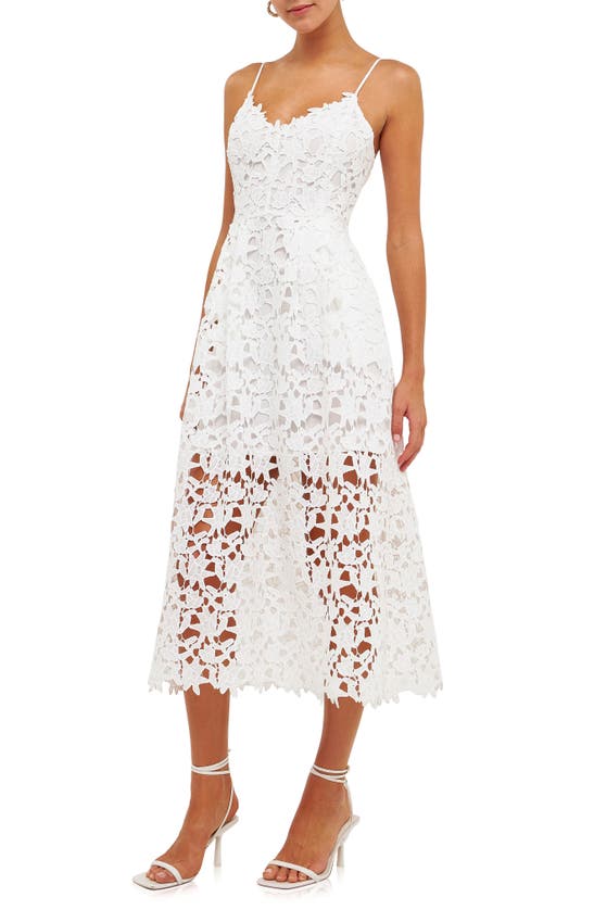 Endless Rose Lace Spaghetti Strap Midi Dress In White