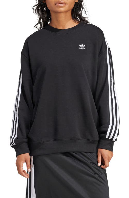 Oversize 3-Stripes Logo Embroidered Crewneck Sweatshirt in Black