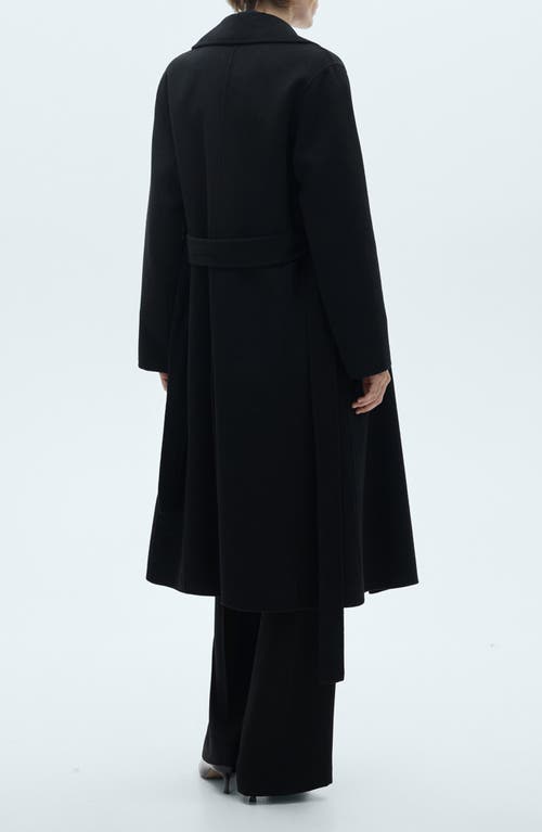 Mango Tie Belt Wool Blend Coat In Black