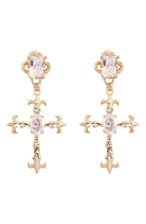 Casper Crystal Cross Drop Earrings in Clear