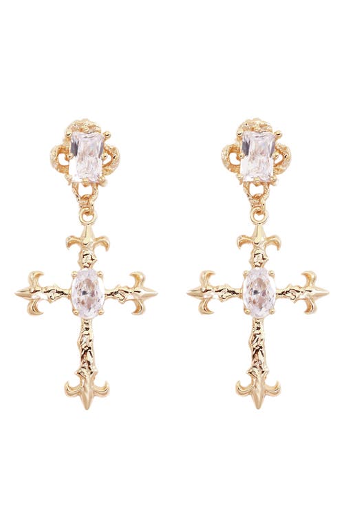 Petit Moments Casper Crystal Cross Drop Earrings in Clear at Nordstrom