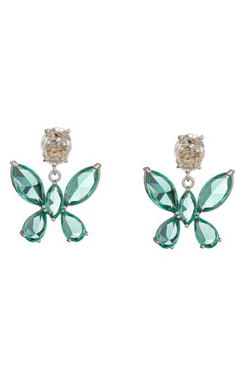 Eye Candy Los Angeles Nora Cz Butterfly Drop Earrings In Green