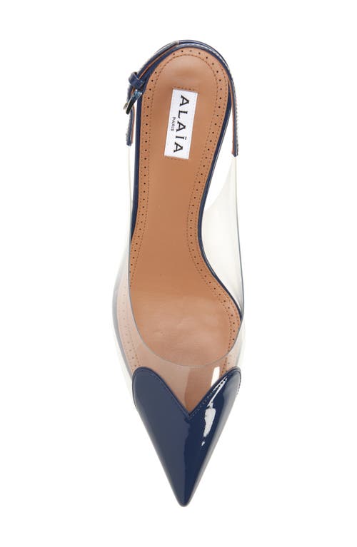 Shop Alaïa Love Heart Kitten Heel Slingback Pump In Bleu Fonce