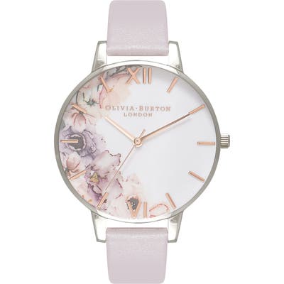 Olivia Burton Watercolour Florals Leather Strap Watch,