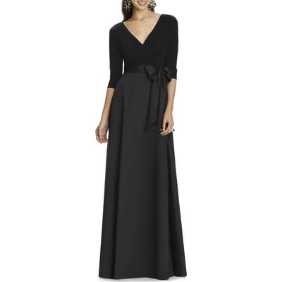 Alfred Sung Jersey & Mikado A-Line Gown, Black