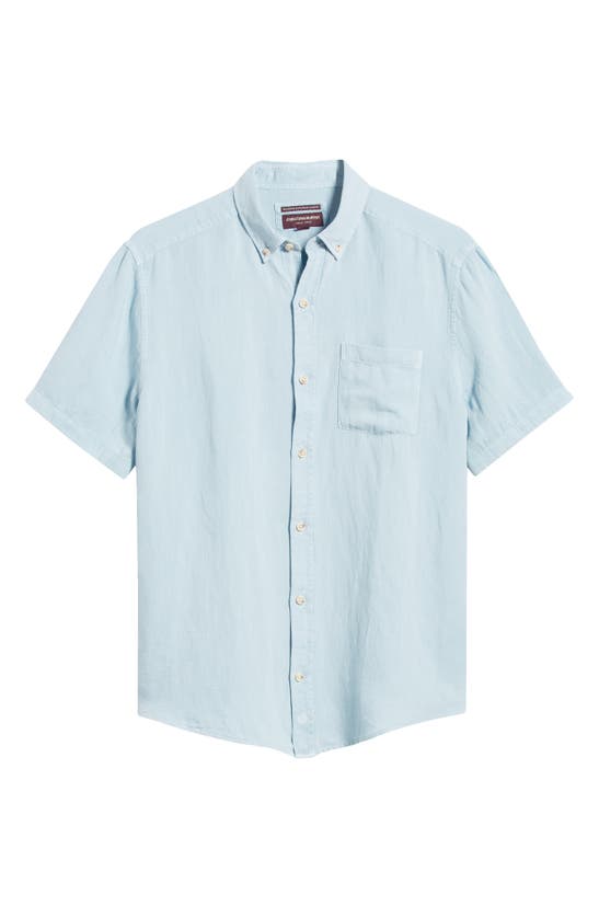 Shop Johnston & Murphy Antique Dyed Linen Blend Short Sleeve Button-down Shirt In Blue