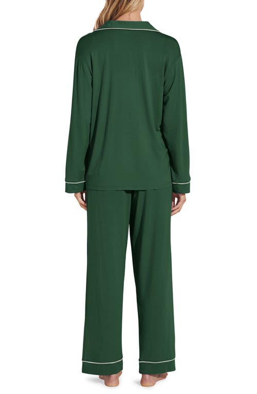 Shop Eberjey Gisele Jersey Knit Pajamas In Forest Green/ivory