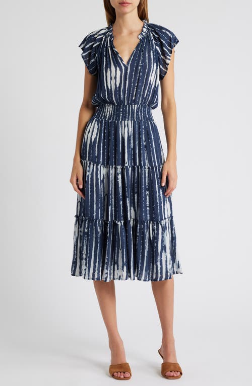 Shop Rails Amellia Print Tiered Midi Dress In Indigo Nile