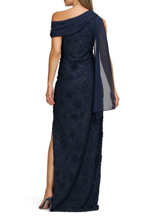 Js Collections Elodie Floral One-shoulder Cotton Blend Gown In Deep Navy