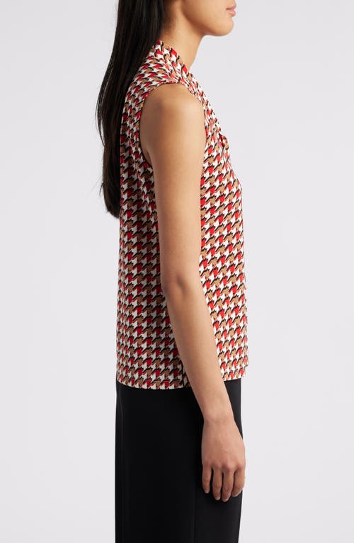 Shop Anne Klein Print Tie Neck Sleeveless Top In Bright Crimson Multi