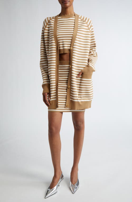 Shop Max Mara Tenore Stripe Long Cardigan In Honey