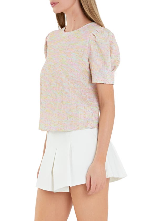 English Factory Rainbow Puff Sleeve Sweater In Pink Multi