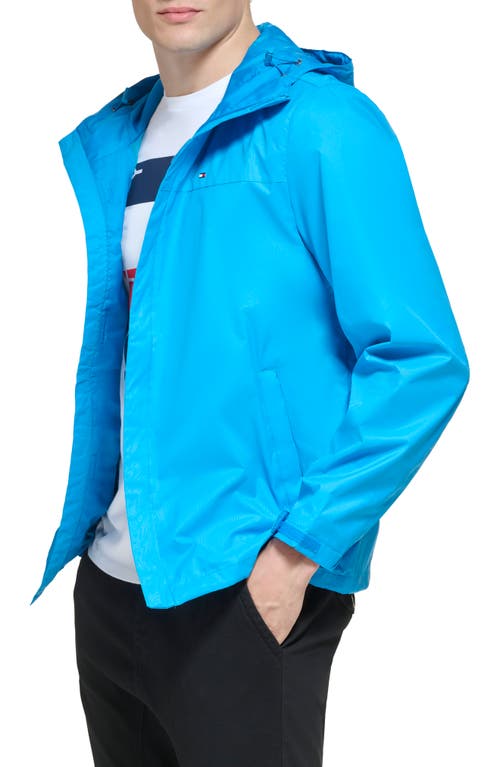Shop Tommy Hilfiger Hooded Rain Slicker Jacket In Swedish Blue