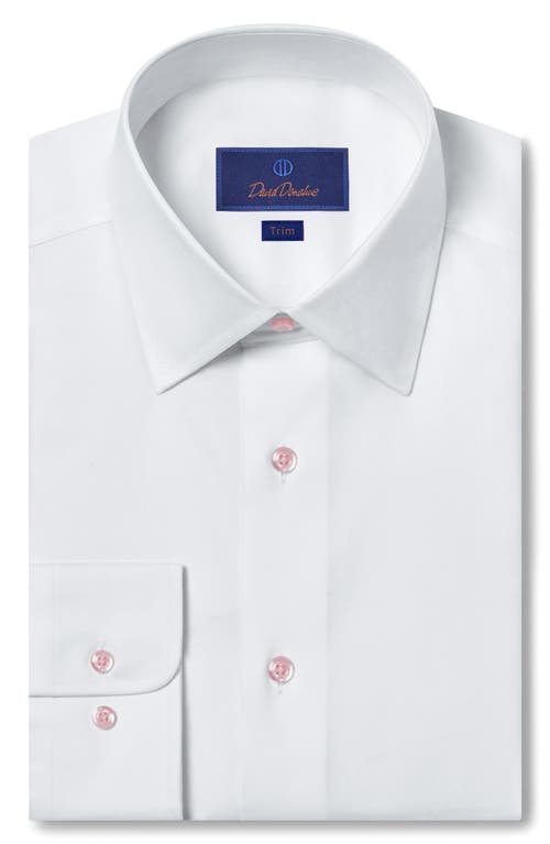 David Donahue Trim Fit Solid Cotton Dress Shirt In White