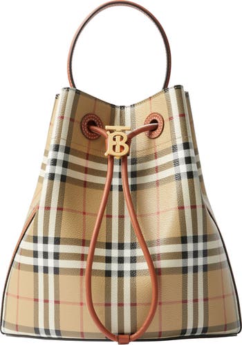 Small TB Check Coated Canvas Bucket Bag