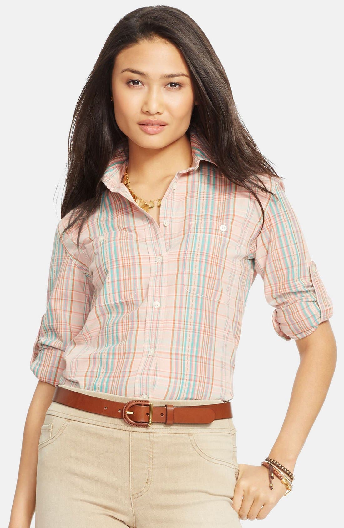 Lauren Ralph Lauren Roll Sleeve Plaid Shirt Nordstrom