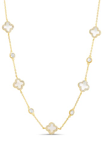 Shop Paige Harper Mother Of Pearl Clover Station Necklace In White/gold