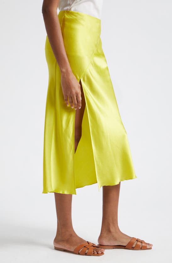 Shop Atm Anthony Thomas Melillo Bias Cut Silk Charmeuse Midi Skirt In Chartreuse Yellow