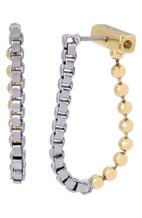 Shop Allsaints Ball & Box Chain Draped Front/back Earrings In Gold/rhodium