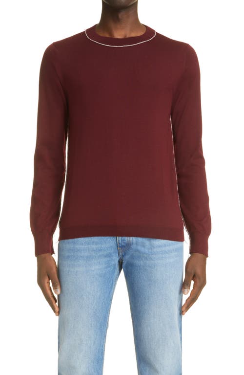 Maison Margiela Wool & Cotton Crewneck Sweater in Borderaux+Off With Details