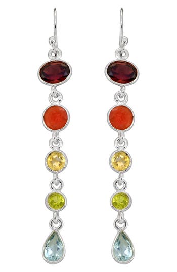 Ys Gems Stone Linear Earrings In Silver Multi