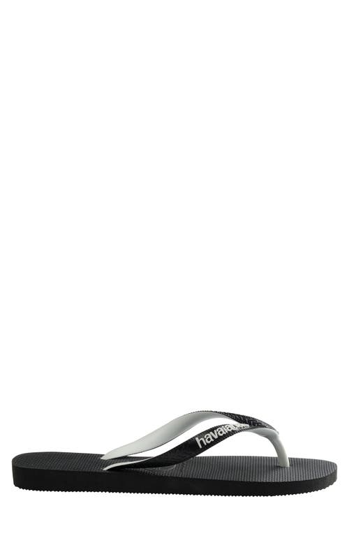 Havaianas Navy Blue And White Nautical Top Flip Flops In Black/black