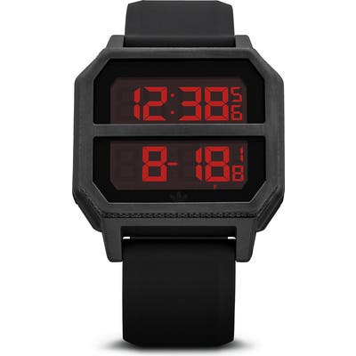 Adidas Archive Digital Silicone Strap Watch, 40Mm